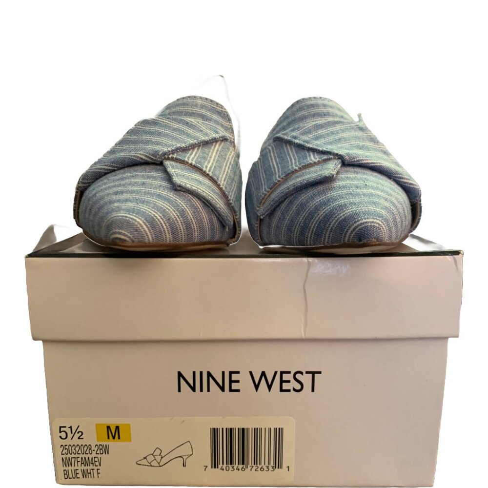 NWT NINE WEST Womens' Blue & White Pinstripe Pointed Toe Kitten Heels Sz 5.5 - Picture 3 of 8